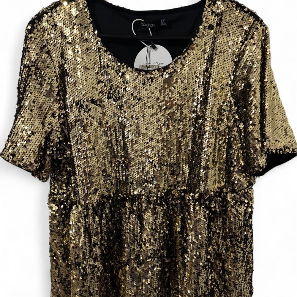 Party Sequin Plus Size Top Gold and Black Women's Cap Sleeve Y2K Blouse